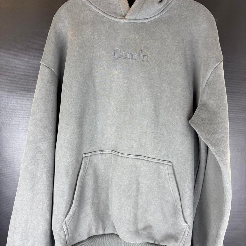 Comfy Gray‎ hoodie with a couple bleach stains shown in pictures